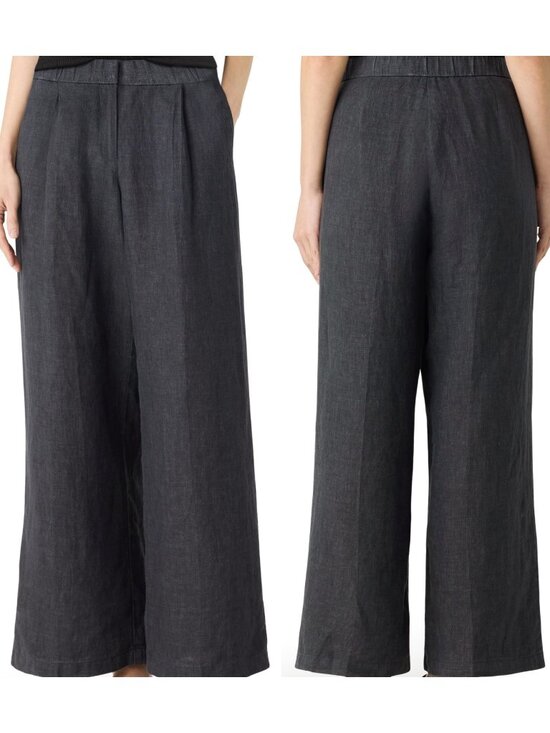 Eileen Fisher Pants - Eileen Fisher Women's Washed Organic Linen Délavé Trouser Pants Graphite Size L
